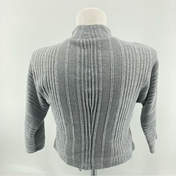 June & Hudson Gray Mock Neck Ribbed Soft Tie Front Knit Top Large - Picture 6 of 12